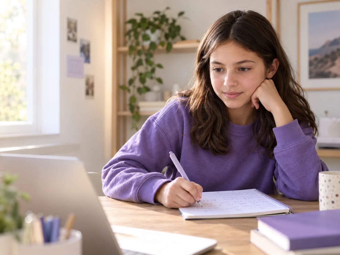 Student working independently at home